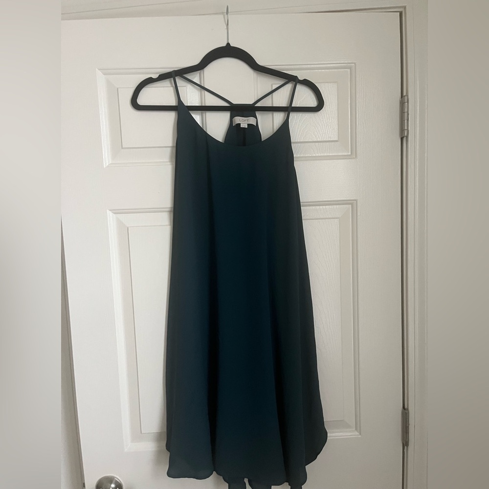 LOFT Elegant Dark Teal/Green Trapeze Dress